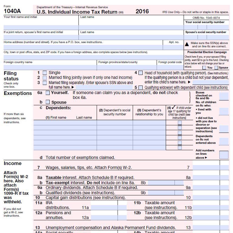 Example 1040 tax form for Tucson AZ 85705 back-tax filers